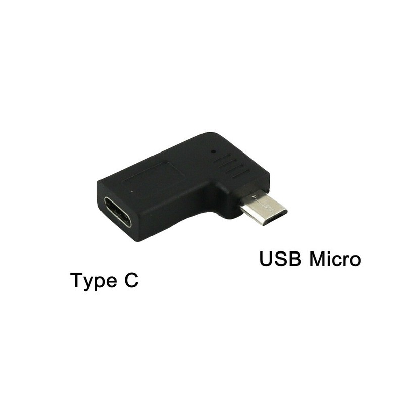 1x Micro USB Male Plug to Type C Female Left Angle Jack Data Charging Adapter