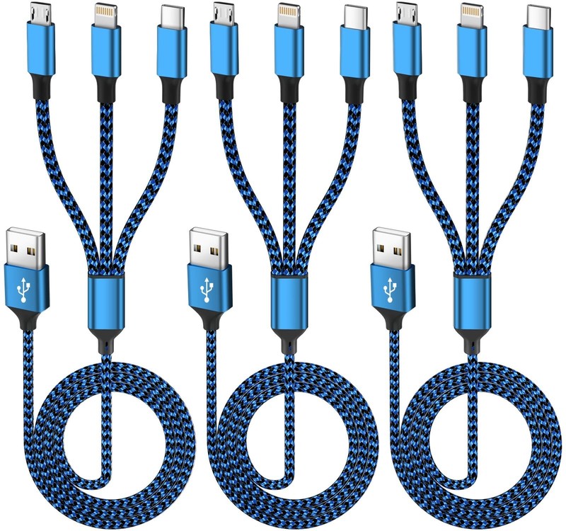 IDISON Multi Charging Cable(3Pack 4FT), 3 in 1 Cable 4ft, BlueBlack