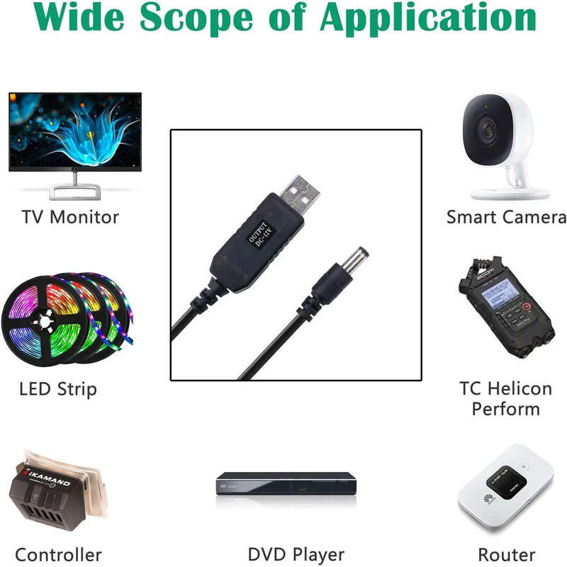 5.5*2.1Mm Wifi to Powerbank Cable Connector DC 5V to 12V USB Cable Boost Convert gallery