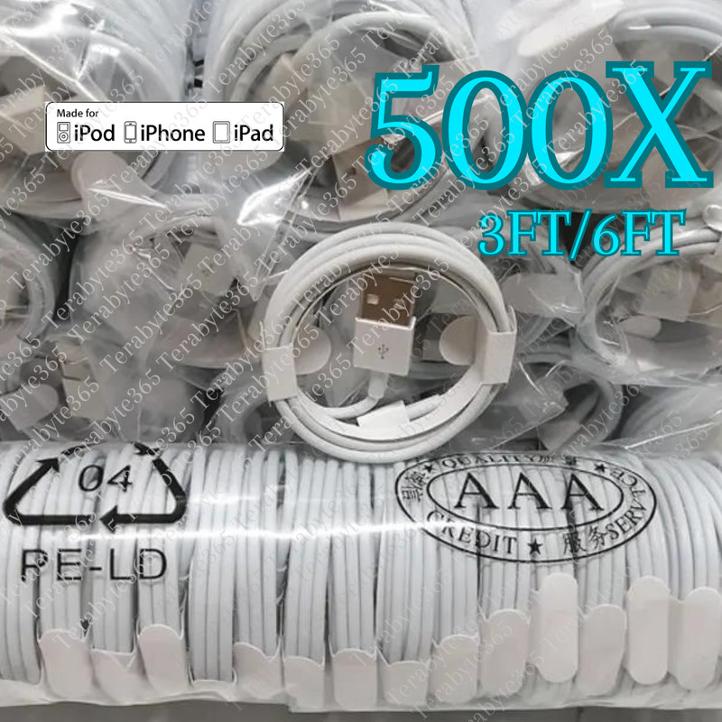 500x Lot USB Cable Fast Charger 3Ft 6Ft For iPhone 5 6s 7 8 X XR XS 11 12 13 14