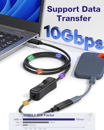 USB-C ON/Off Switch Cable 3.3FT, USB 3.1 Type-C Male to Female Extension with Sw gallery