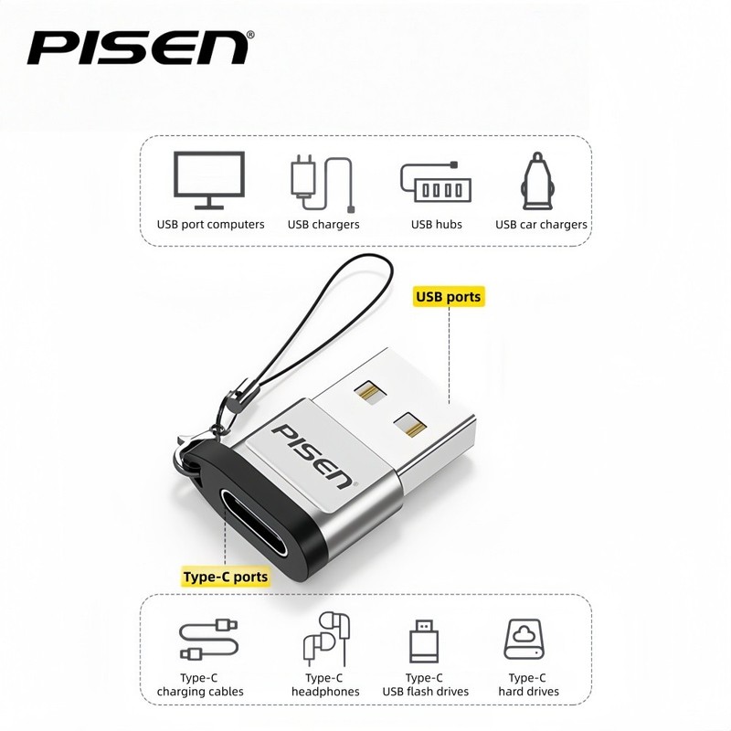 PISEN USB to Type-C Adapter,PD Data Cable and Power Bank for Apple, Android gallery