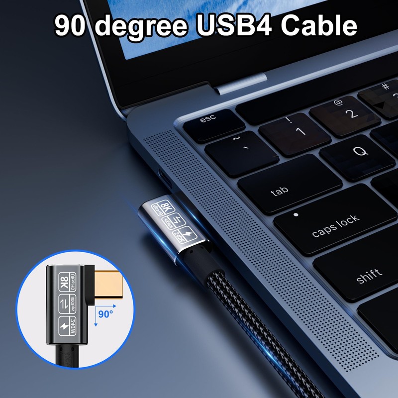 6.6ft 90 Degree USB C Thunderbolt 4 Cable 240W 40Gbps 8K Right Angle Cord gallery