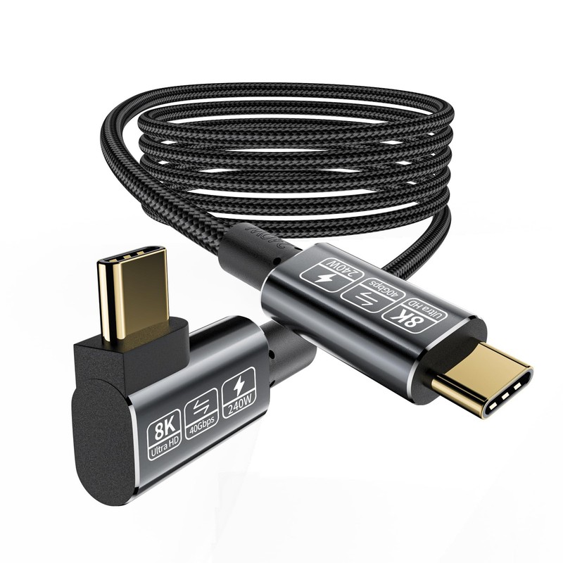 6.6ft 90 Degree USB C Thunderbolt 4 Cable 240W 40Gbps 8K Right Angle Cord