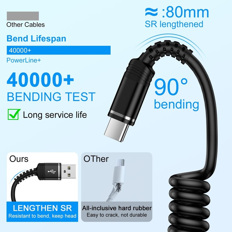Coiled USB C Charger Cable 3ft iPhone 17 Pro Max Air 16 Pro Max,16 Plus,16 Pro gallery