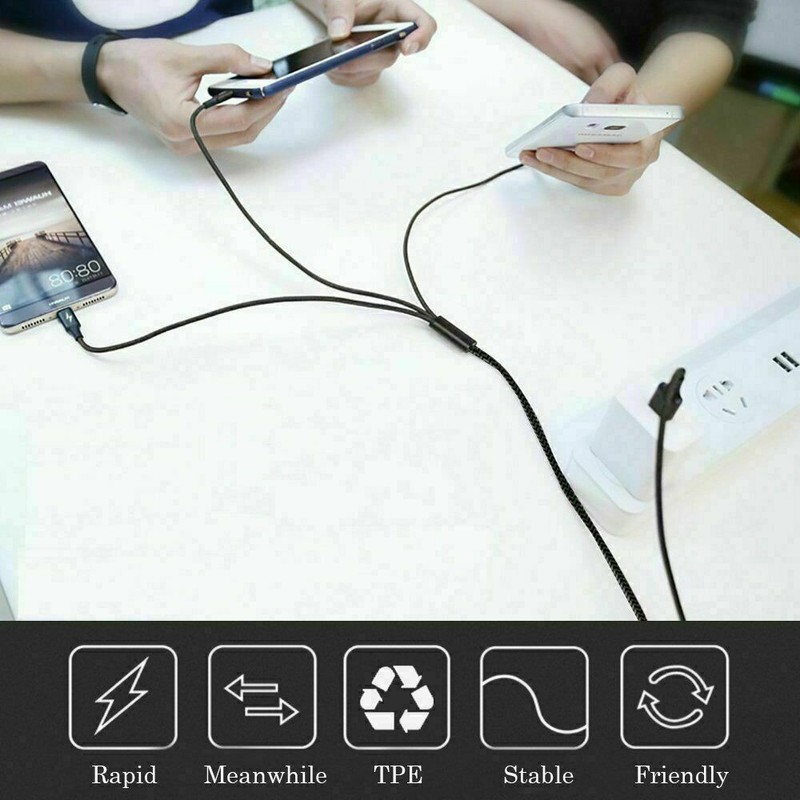 Split 3in1 Cable Charger Universal MultiFunction Phone Charger Cord- BLACK x 2 gallery