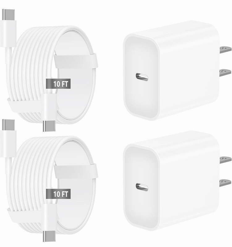 2 Pack 20W USB C Charger Fast Charging Block with Long Type C Charging Cable