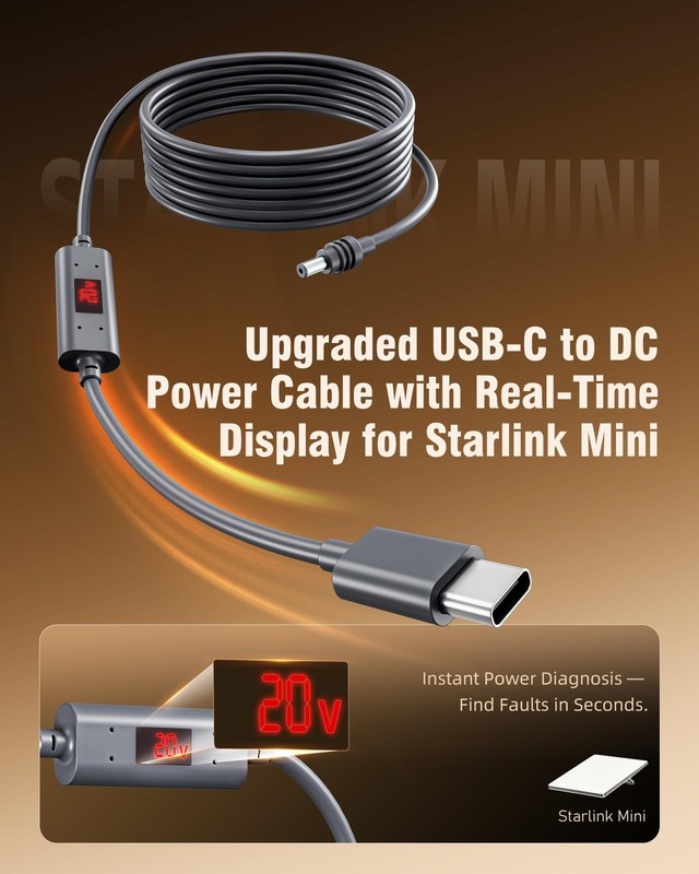 Starlink Mini USB-to DC Power Cable – PD Chip & 18AWG Copper Wire with Voltag... gallery