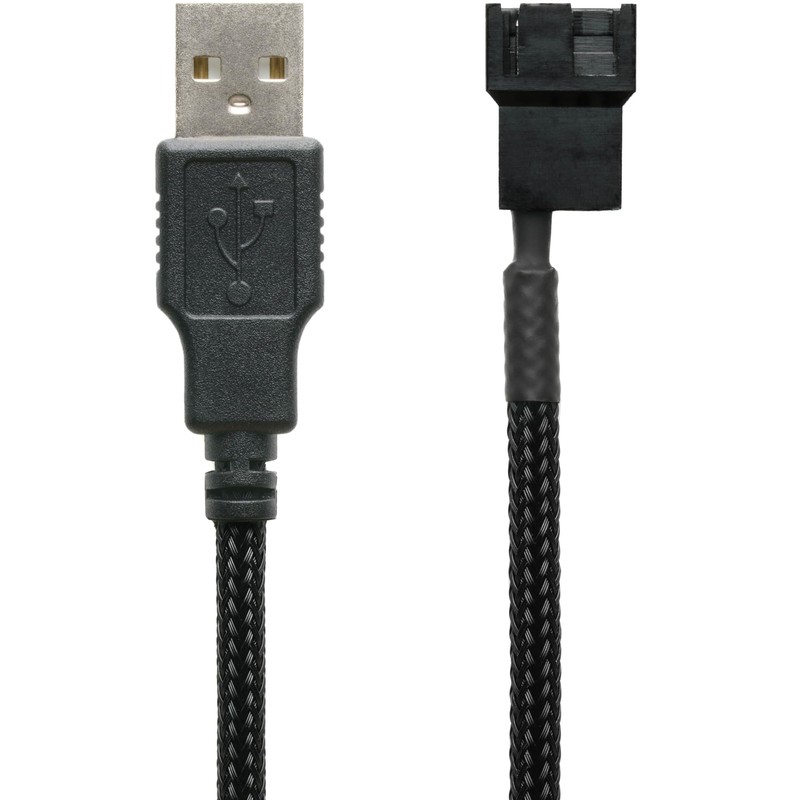 CRJ 5V USB PC Fan Power Adapter Cable - 24-inch 60cm Black Sleeved - Silent F...