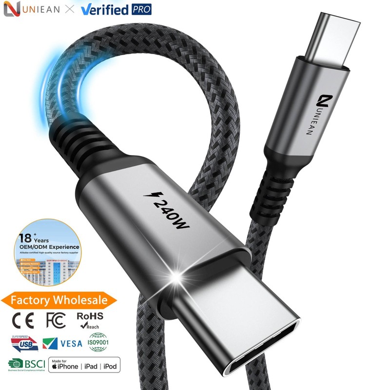 UNIEAN Wholesale USB2.0 C Data Cable 2M 3M PD240W 100W Fast Charging 480Mbps Dat