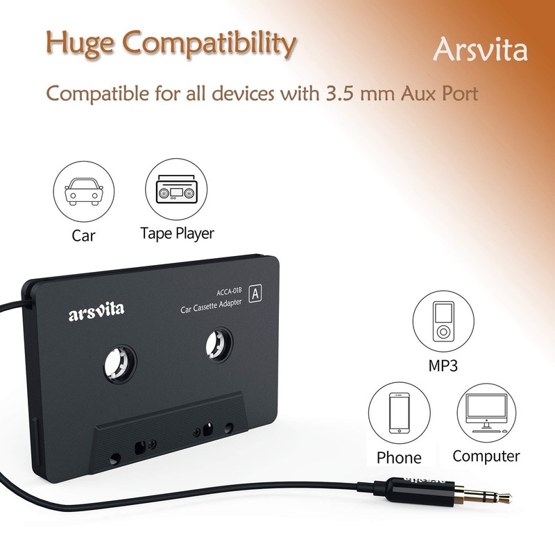 Car Audio Cassette to Aux Adapter, 3.5 MM Auxillary Cable Tape Adapter gallery