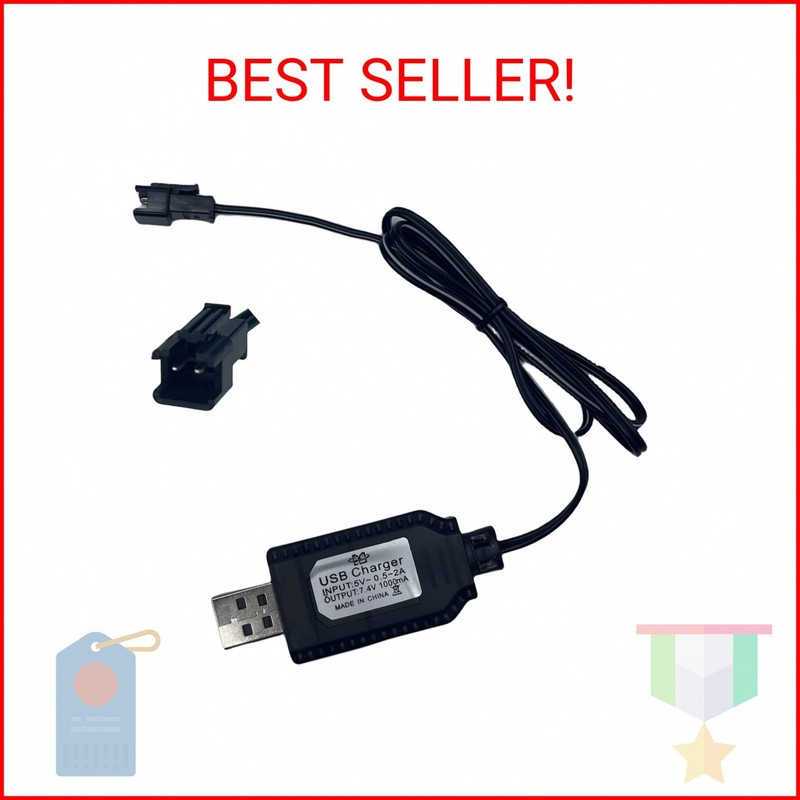 BaiWeiDun 7.4V USB Charger Cable with SM-2PIN Plug Compatible RC Car and Plane f