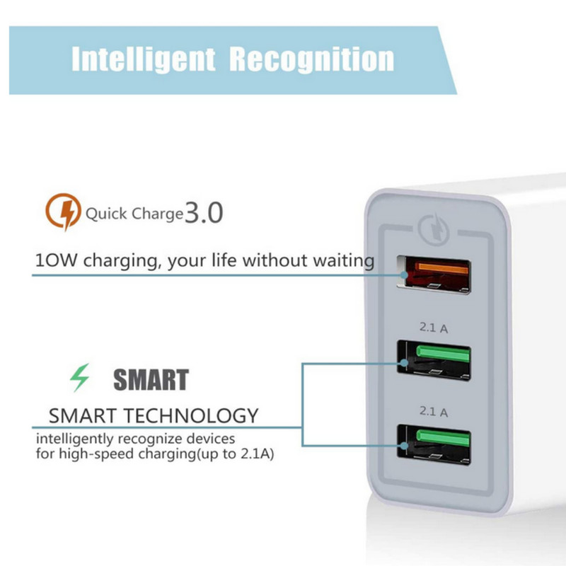 Fast Charger 3 Ports QC AC Power Adapter USB Cable For iPhone 14 13 12 11 8 7 6s gallery