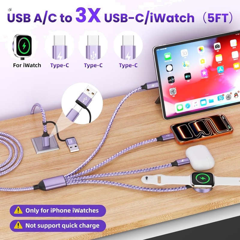 Portable 4-in-2 Charging Cable for iWatch, iPhone & Galaxy – Perfect for Travel