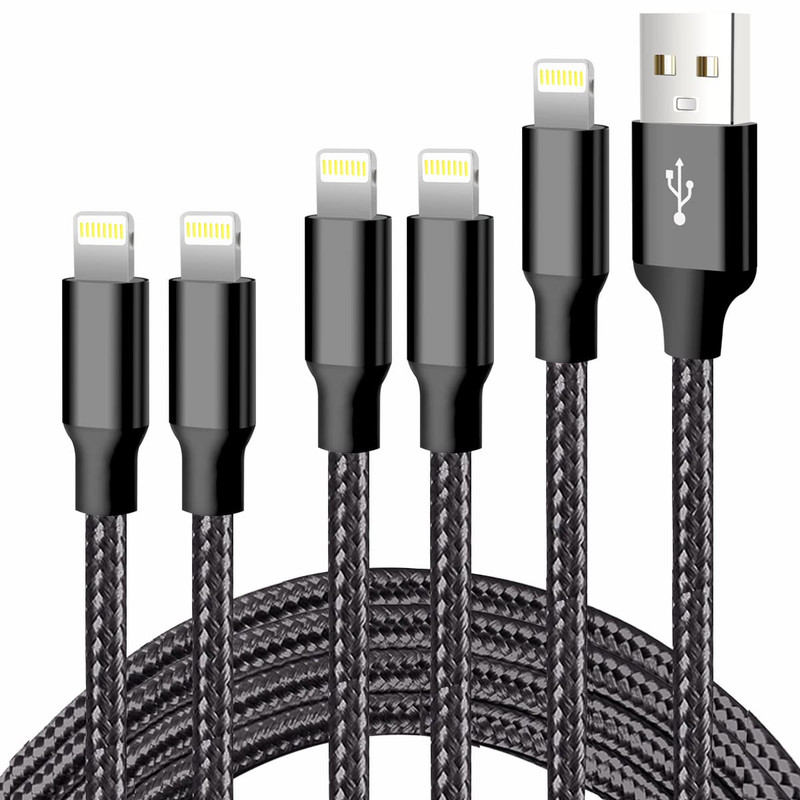Iphone Charger, 5 Pack 3/3/6/6/10FT Apple Mfi Certified USB Lightning Cable Nylo
