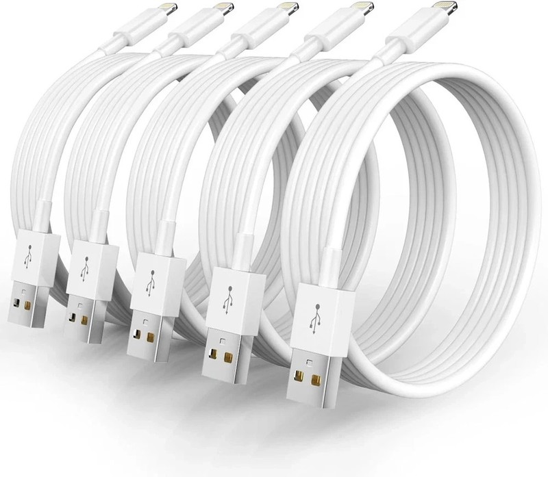 5 Pack 2M USB to iPhone Fast Charging Cable for iPhone 14 13 12 Pro Max White