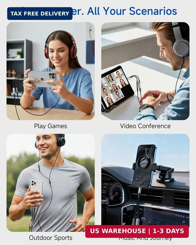 USB C to 3.5mm Headphone and Charger Adapter, 2-in-1 Type C to Aux Jack Audio Ca gallery