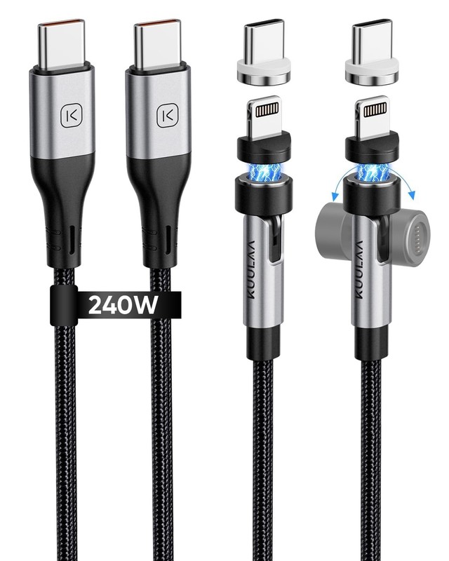 240W Magnetic Phone Charger Cable 2-Pack, 6ft Nylon Braided USB C, 540° Rotating gallery
