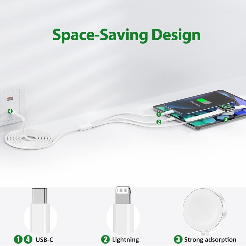 For Apple iPhone Watch iWatch 3 in 1 Magnetic Type-C Charger Cord Charging Cable gallery