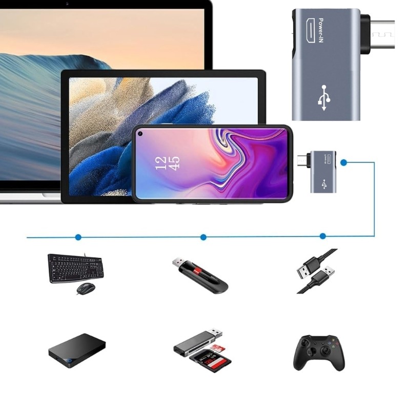 2-in-1 Power-in Micro USB OTG Adapter 90 Degree Left /Right Angled Converters gallery