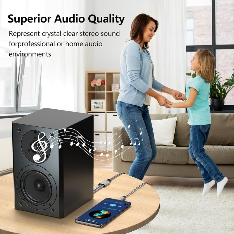 Durable 1m Braided USB-C to 2 RCA Audio Cable for Superior Sound Experience gallery