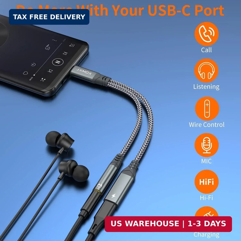 USB C to 3.5mm Headphone and Charger Adapter, 2-in-1 USB Type C to Aux Jack Dong gallery