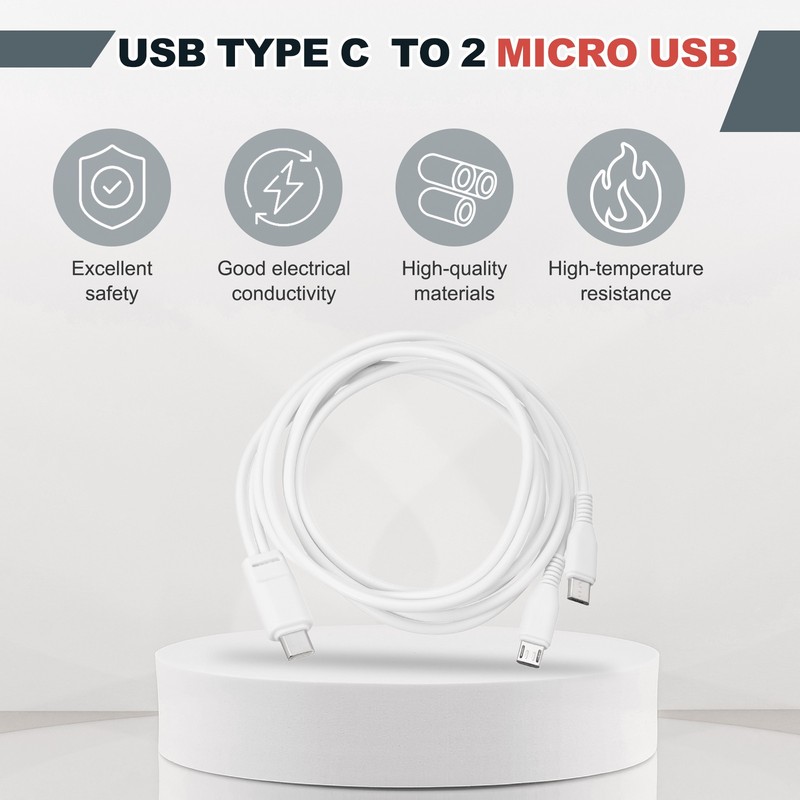 Multi USB Type C Male to 2 Dual Micro USB 2 in 1 Splitter 40'', White gallery