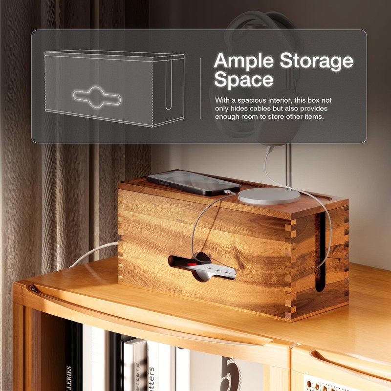 Tidita Acacia Large Cable Management Box - 15" L Cord Length, gallery