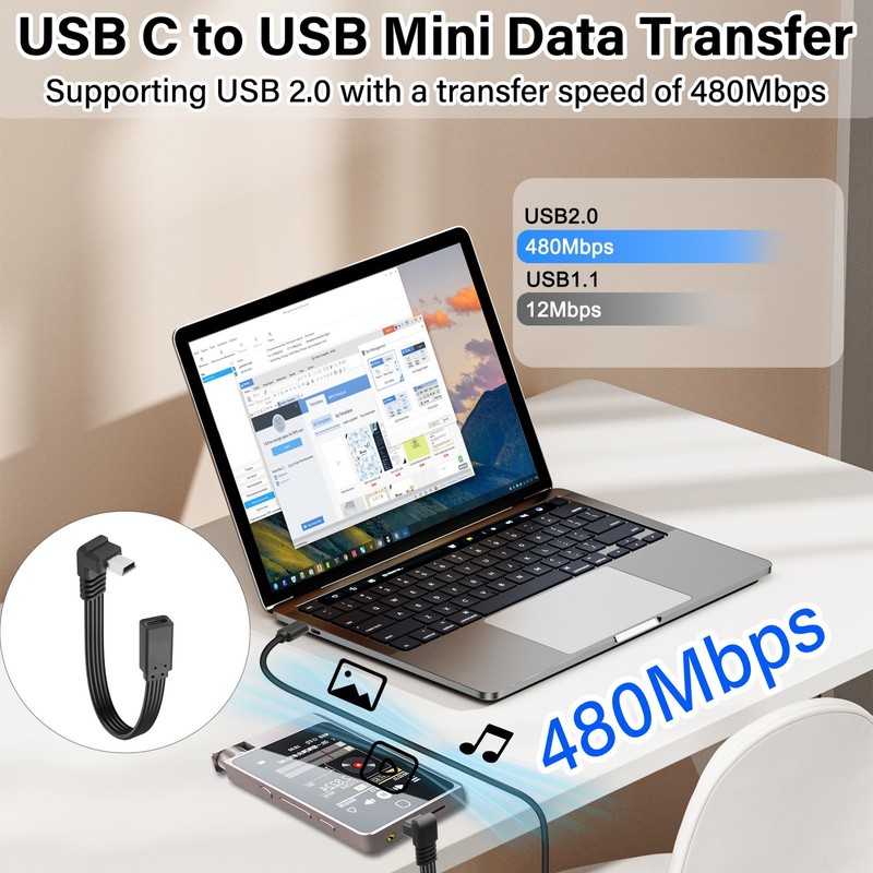 Short Type C to Mini USB Flat Cable Charging Sync Data Cord 90-Degree Mini 5... gallery