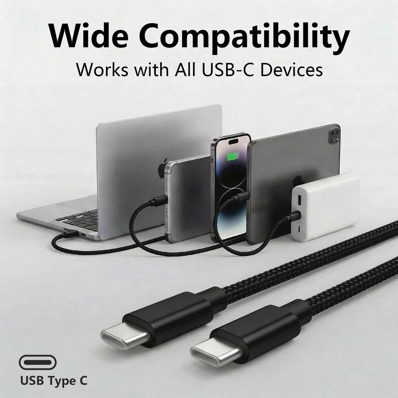 MAIWEIS USB C to C Charger Cable, 60W, 3FT, 2-Pack, Black 3FT+3FT, gallery