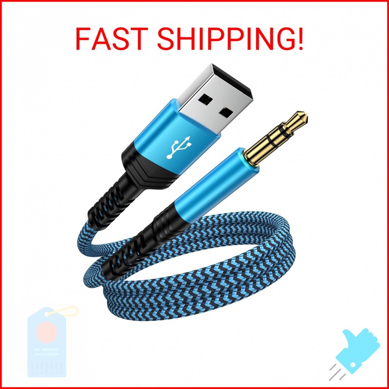 CIQILY USB A to 3.5mm Audio Aux Cable,Braided 3FT USB Male to AUX Male Jack Adap