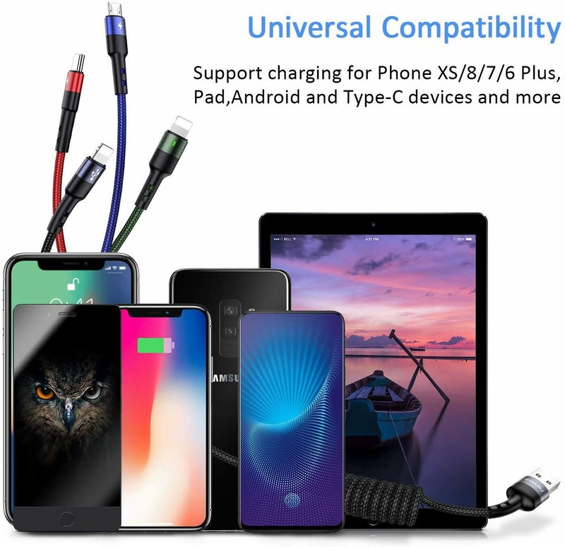 2Pack Fast USB Charging Cable Universal 4 in 1 Braided Type-C + iPhone + Micro gallery