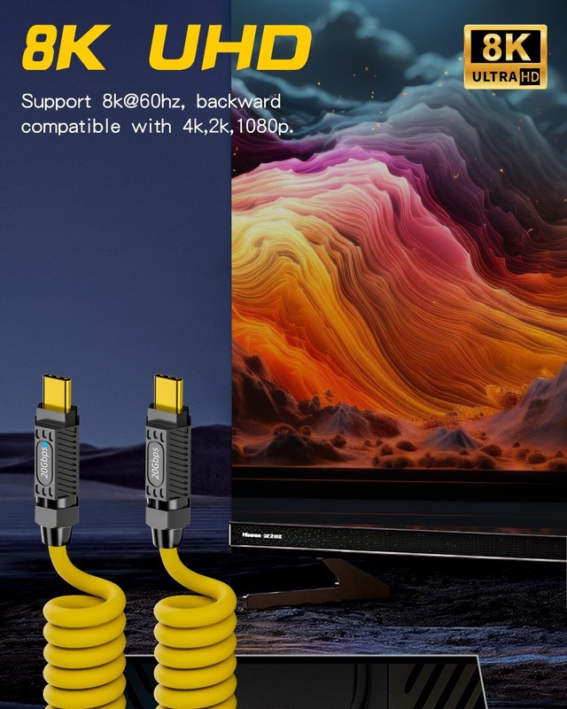 Coiled USB C to USB C Cable 140W, 20Gbps Spring Coiled USB Type C Charger Cab... gallery