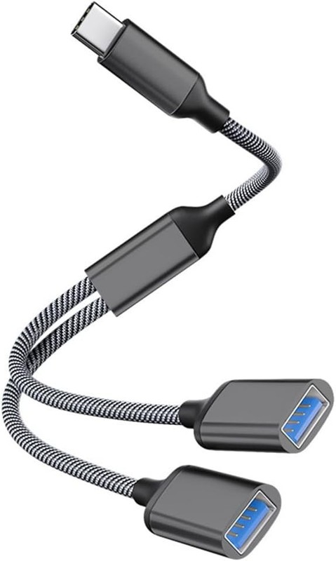 USB C Male to Dual Female Adapter, Splitter, Type C OTG Black