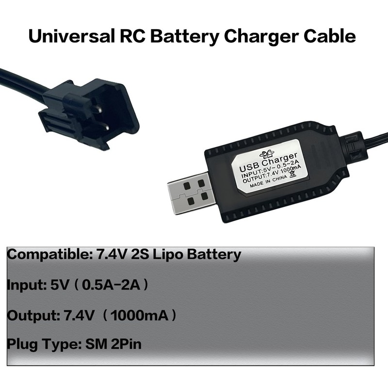 7.4V USB Charging Cable with SM-2PIN Plug - Efficient and Safe for RC Batteries gallery