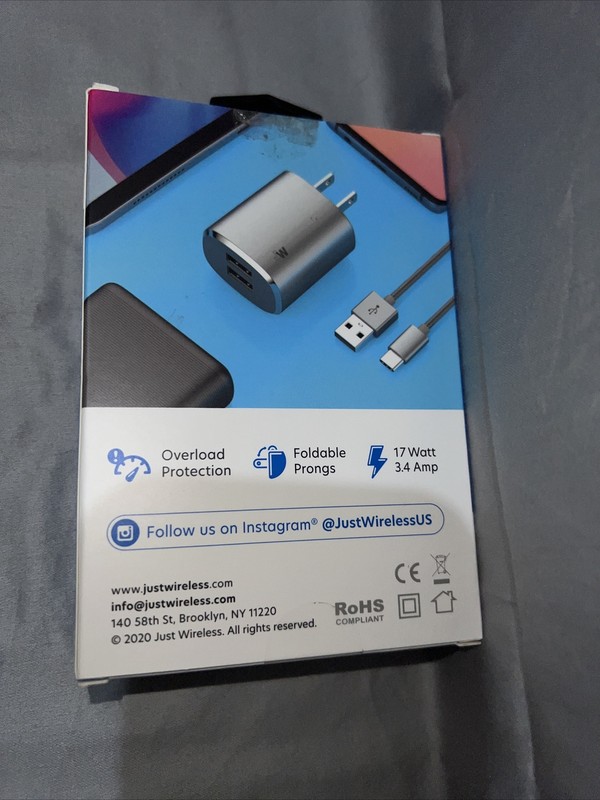 Just Wireless Dual Home Charger USB-C to USB-A Cable 6' 3.4A/17 Watt gallery