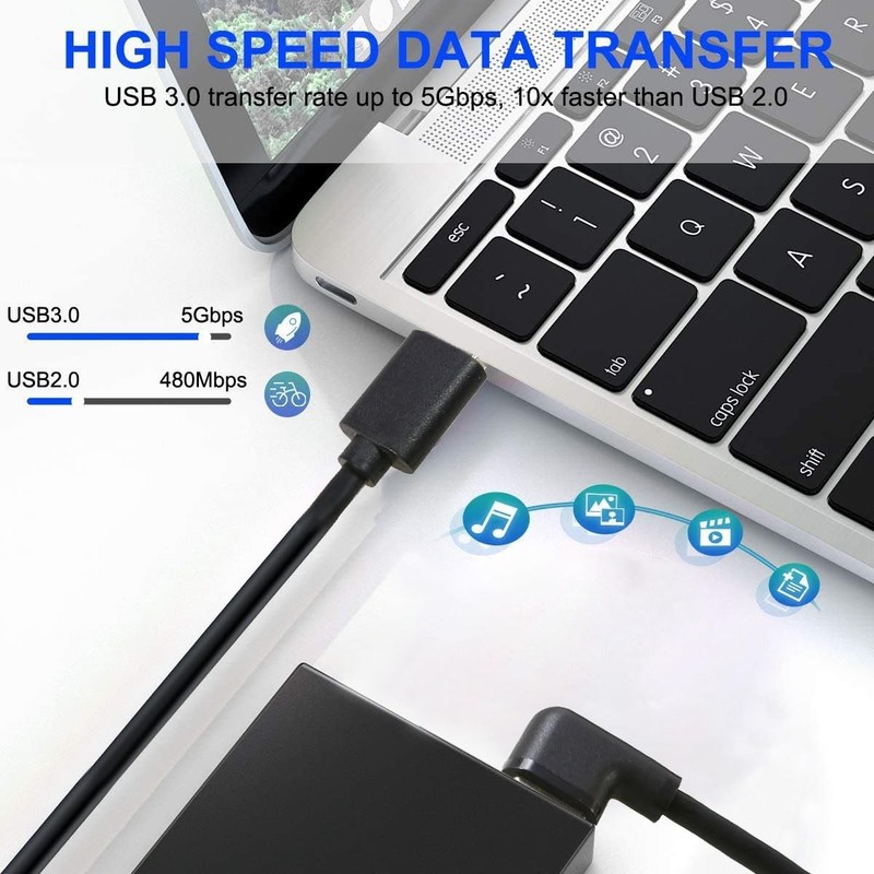 USB to USB Cable 1ft 5Gbps Data USB A Cable 90° Right Angled Type-A Male gallery