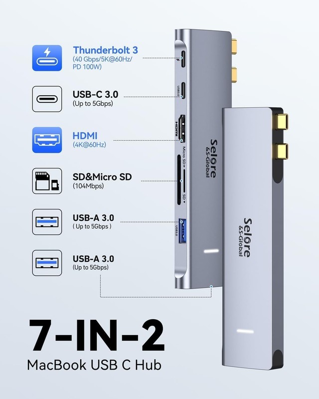 7-in-1 USB C Adapter HDMI Hub for MacBook Pro/Air - 4K Video & High-Speed Data gallery