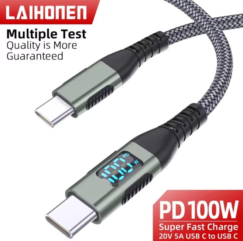 100W USB-C PD Fast Charging Cable 5A LED Display Nylon Braided MacBook iPhone gallery