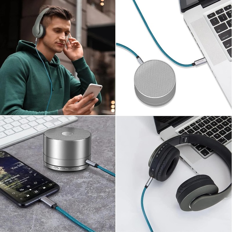 Aux to USB C Cable, 4ft Nylon Braided Type C to 3.5mm Audio Cord for Car Stereo, gallery