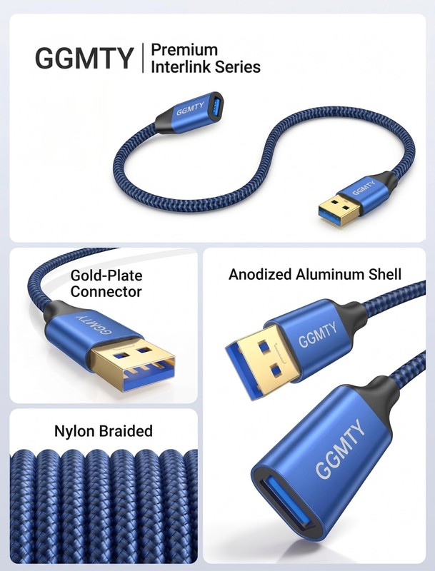 25FT USB 3.0 Extension Cable Type A Male to Female Extender 5Gbps Braided gallery