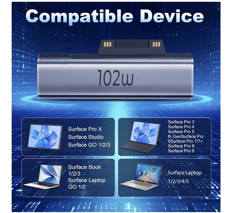 Surface Connector USB C Charging Adapter 1Pack 15V 102W Magnetic Type C~Surface gallery