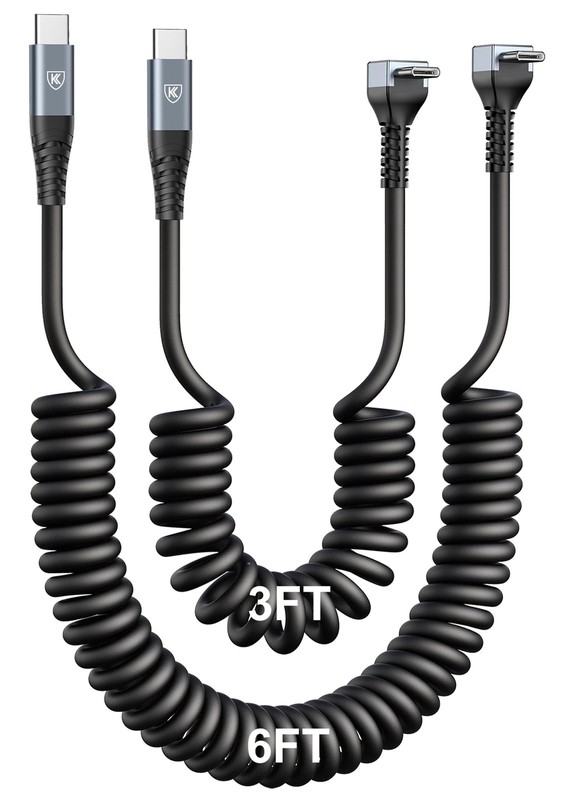 90 Degree Coiled USB C Cable for Car 3FT/6FT, USB C to C Cable Fast Charging,…