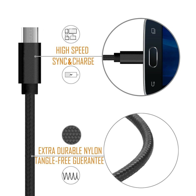 Short Micro USB Cable 8 Inches Short Nylon Braided High-Speed USB to Micro US... gallery