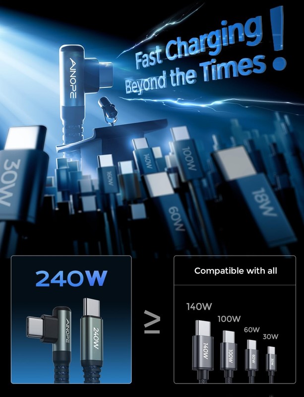 240W USB to USB Cable 3.3ft 2Pack USB to USB Fast Charging Cable, Right Angle... gallery