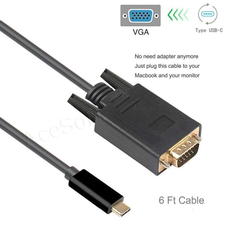 Type C Male to VGA Cable Cord Converter Adapter for Samsung Galaxy Fold SM-F900U