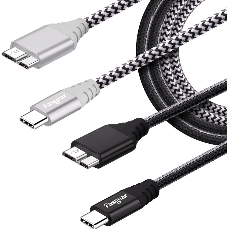 USB C to Micro B Cable 2 Pack, 1ft Braided Cord for SSD Data Transfer