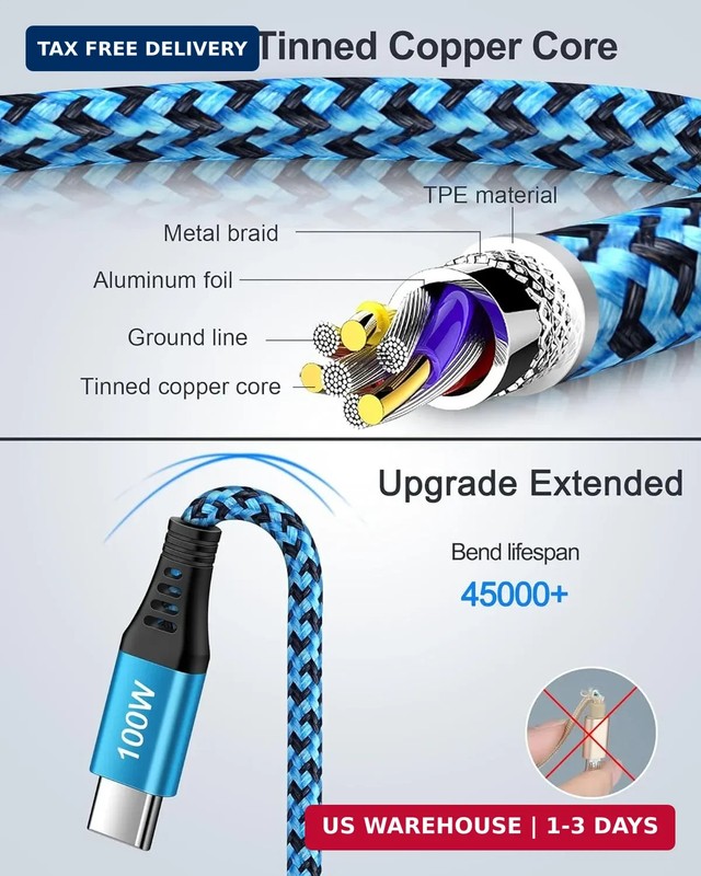 100W USB C Charger Cable, 2Pack/6ft PD 5A Super Fast Charging Type-C Cable | Typ gallery