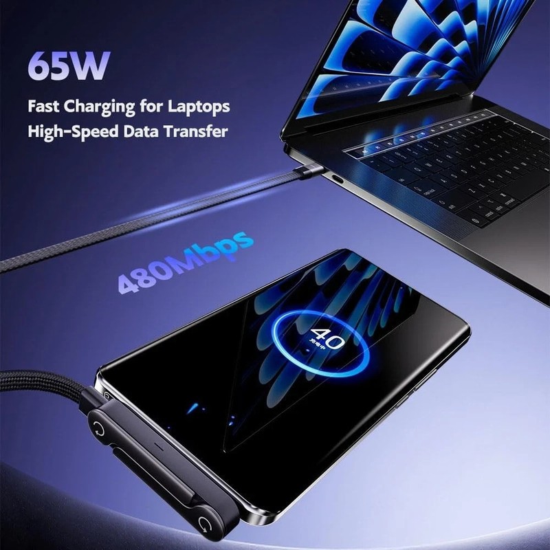 30W USB-C to 8-PIN Fast Charge Cable 2-in-1 Folding iPhone Stand PD Data Cord gallery