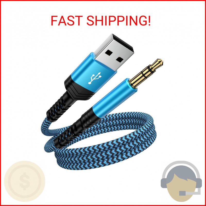 CIQILY USB A to 3.5mm Audio Aux Cable,Braided 3FT USB Male to AUX Male Jack Adap
